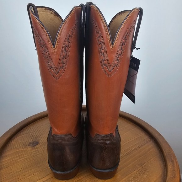 LUCCHESE MEN'S SIZE 14D, MADE IN USA Handmade BROWN Calfskin Western Boots NWT - Picture 4 of 8